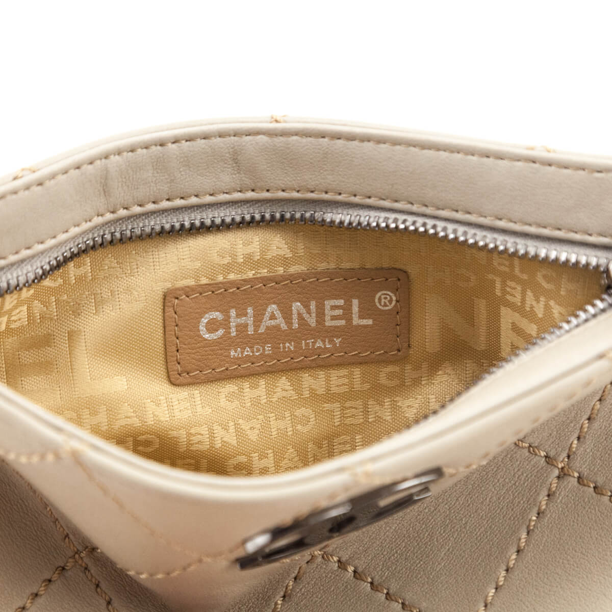 Chanel Beige Lambskin Surpique Stitch Pochette - Love that Bag etc - Preowned Authentic Designer Handbags Preloved Fashions