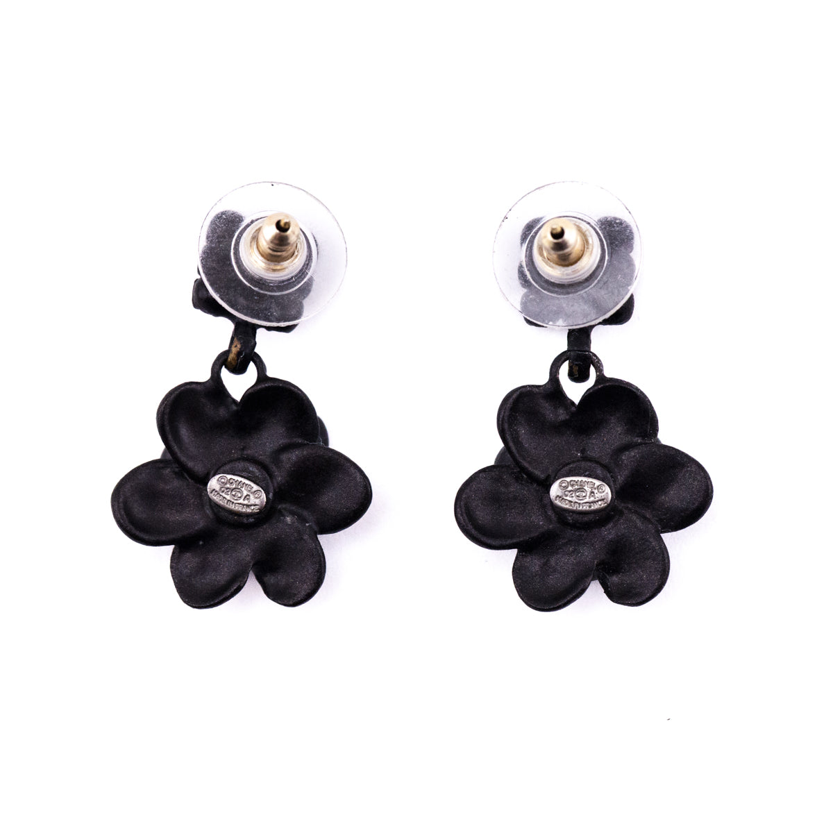 Chanel Black Camelia Crystal CC 2002 Drop Earrings - Love that Bag etc - Preowned Authentic Designer Handbags Preloved Fashions