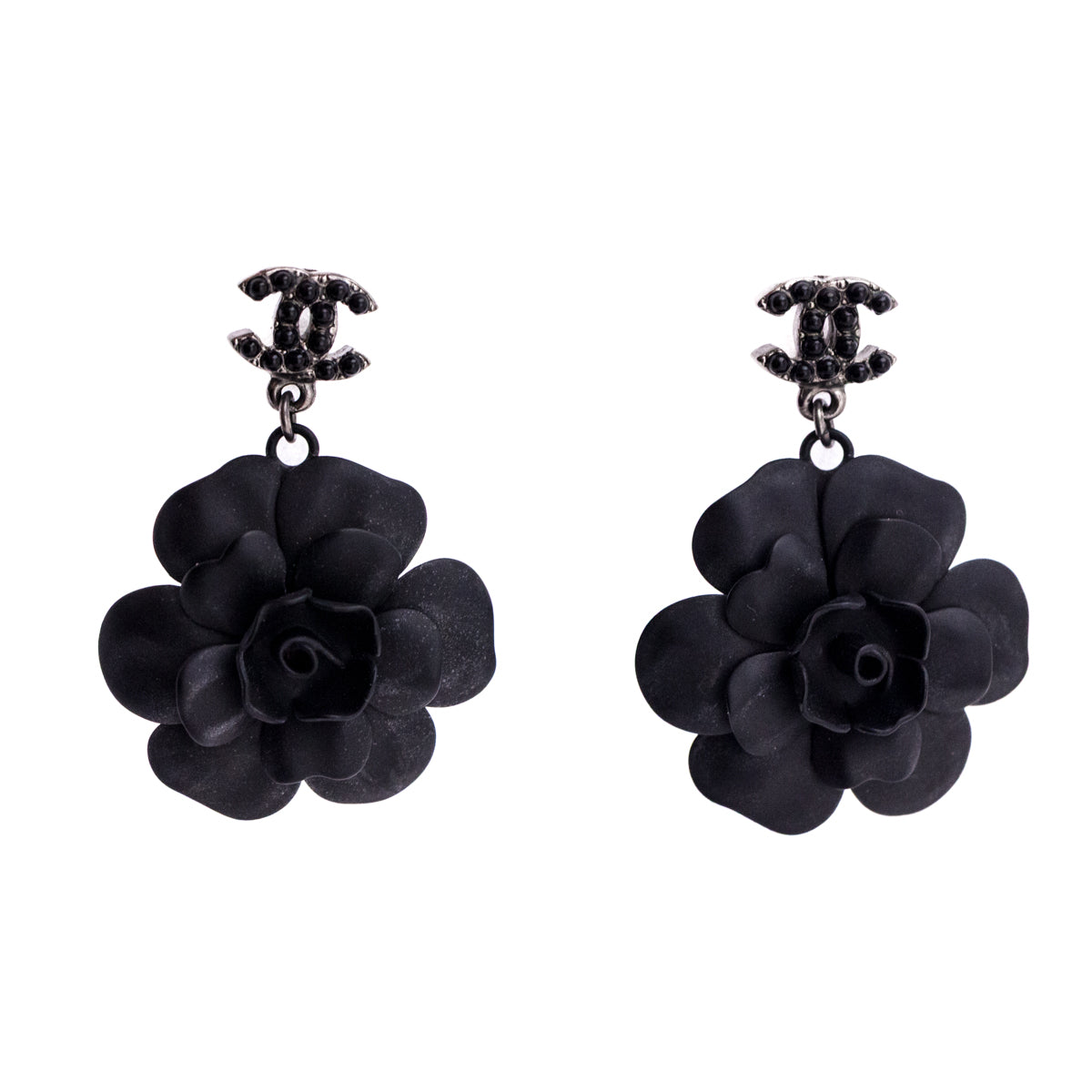 Chanel Black Camellia CC 2009 Drop Earrings - Love that Bag etc - Preowned Authentic Designer Handbags Preloved Fashions