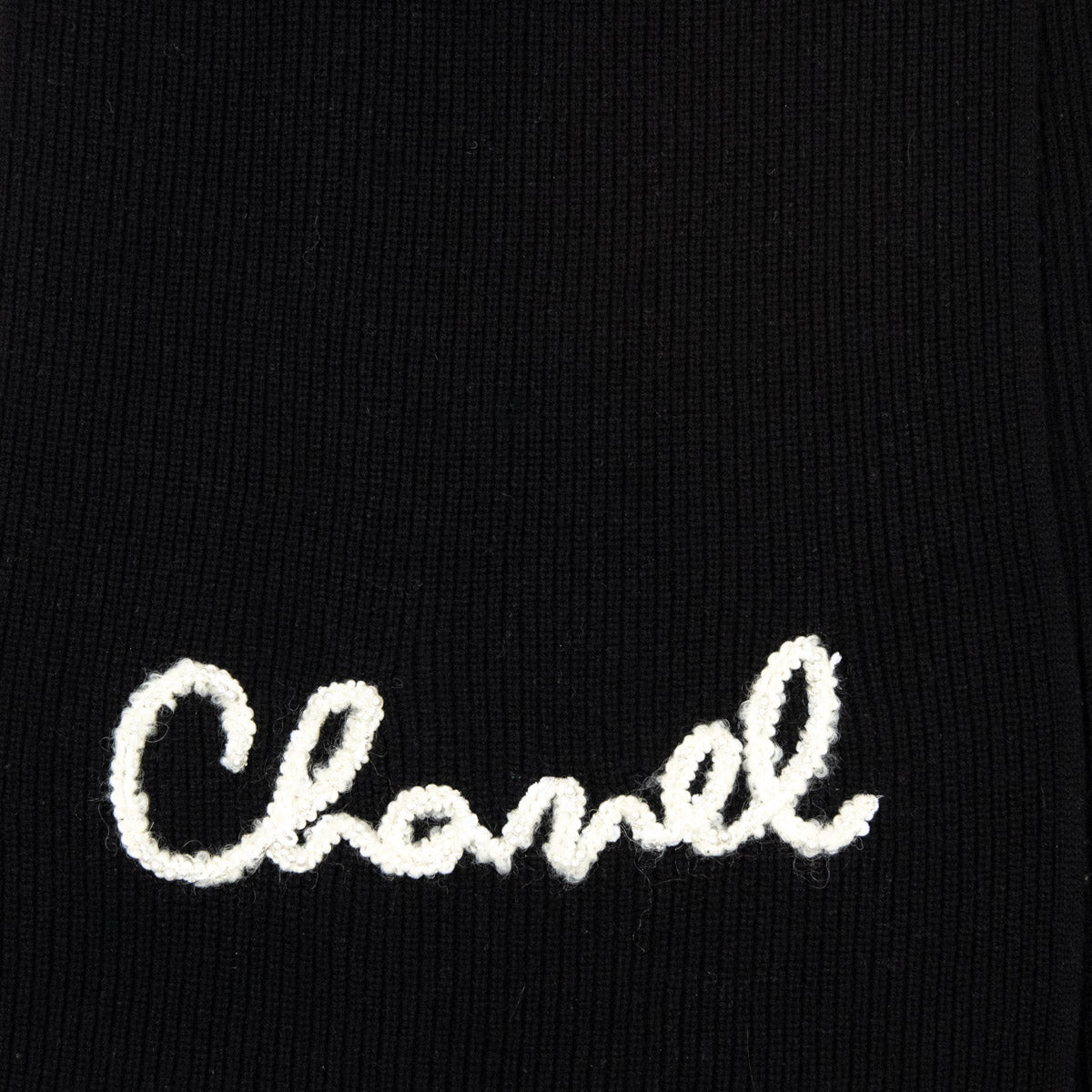 Chanel Black Cashmere Knit Pearl Embellished Logo Scarf - Love that Bag etc - Preowned Authentic Designer Handbags Preloved Fashions