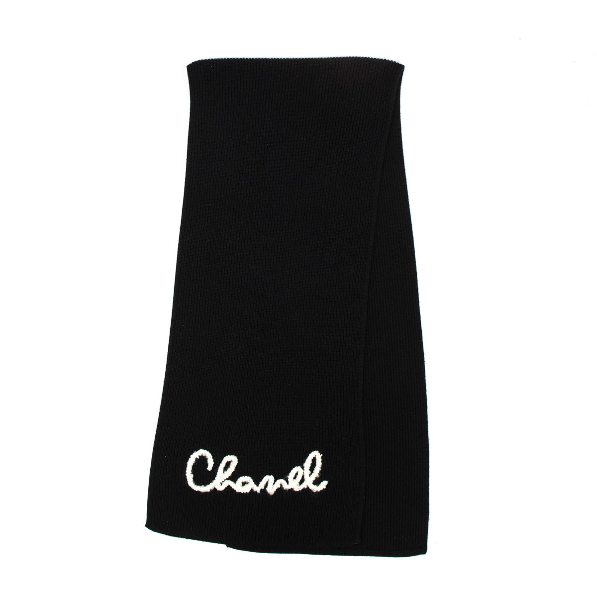 Chanel Black Cashmere Knit Pearl Embellished Logo Scarf - Love that Bag etc - Preowned Authentic Designer Handbags Preloved Fashions