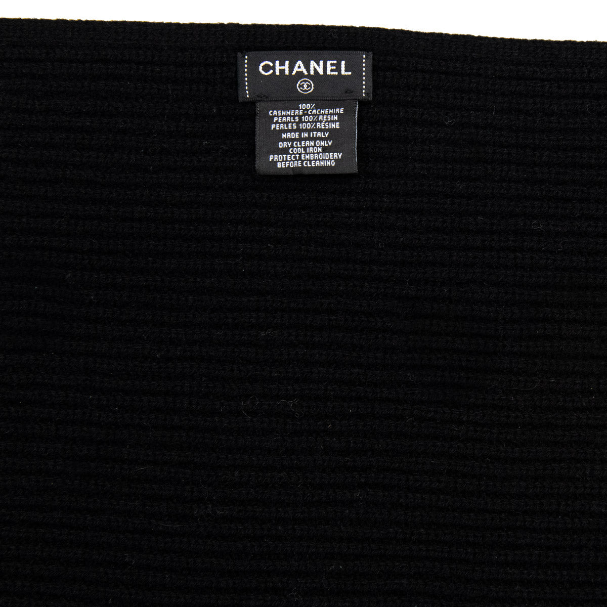 Chanel Black Cashmere Knit Pearl Embellished Logo Scarf - Love that Bag etc - Preowned Authentic Designer Handbags Preloved Fashions