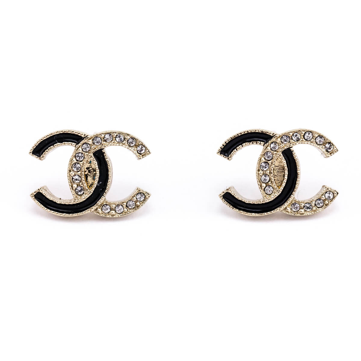 Chanel Black Enamel Crystal CC Stud Earrings - Love that Bag etc - Preowned Authentic Designer Handbags Preloved Fashions