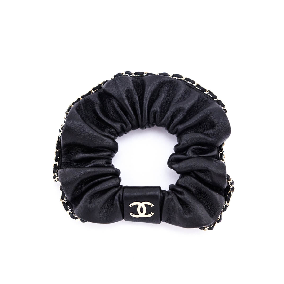 Chanel Black Leather Chain CC Scrunchie - Love that Bag etc - Preowned Authentic Designer Handbags Preloved Fashions