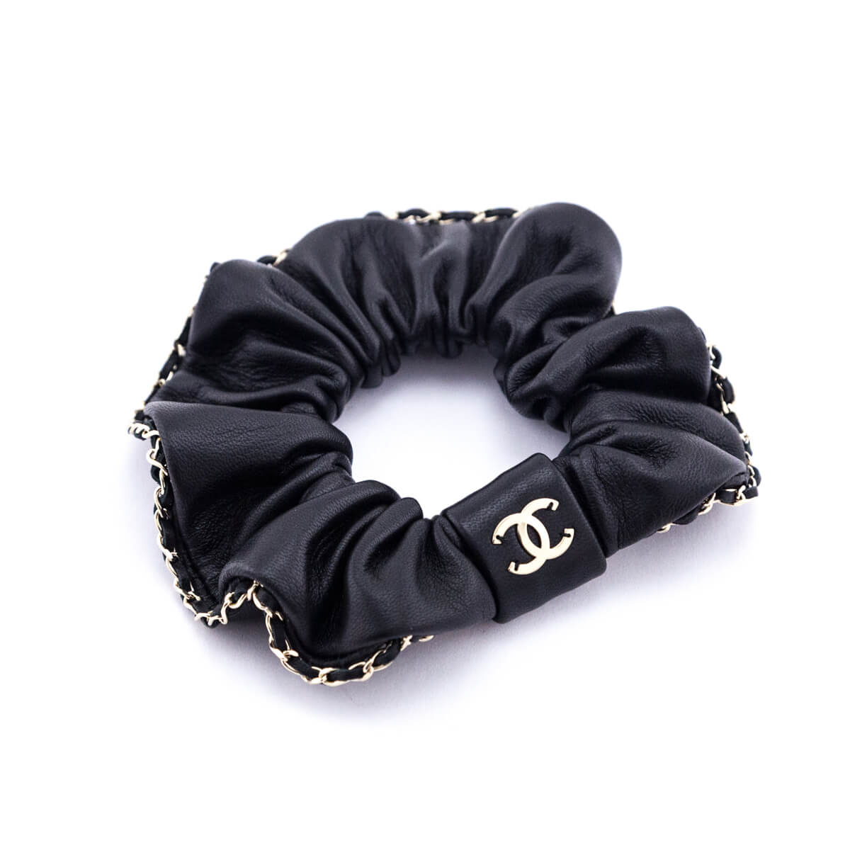 Chanel Black Leather Chain CC Scrunchie - Love that Bag etc - Preowned Authentic Designer Handbags Preloved Fashions