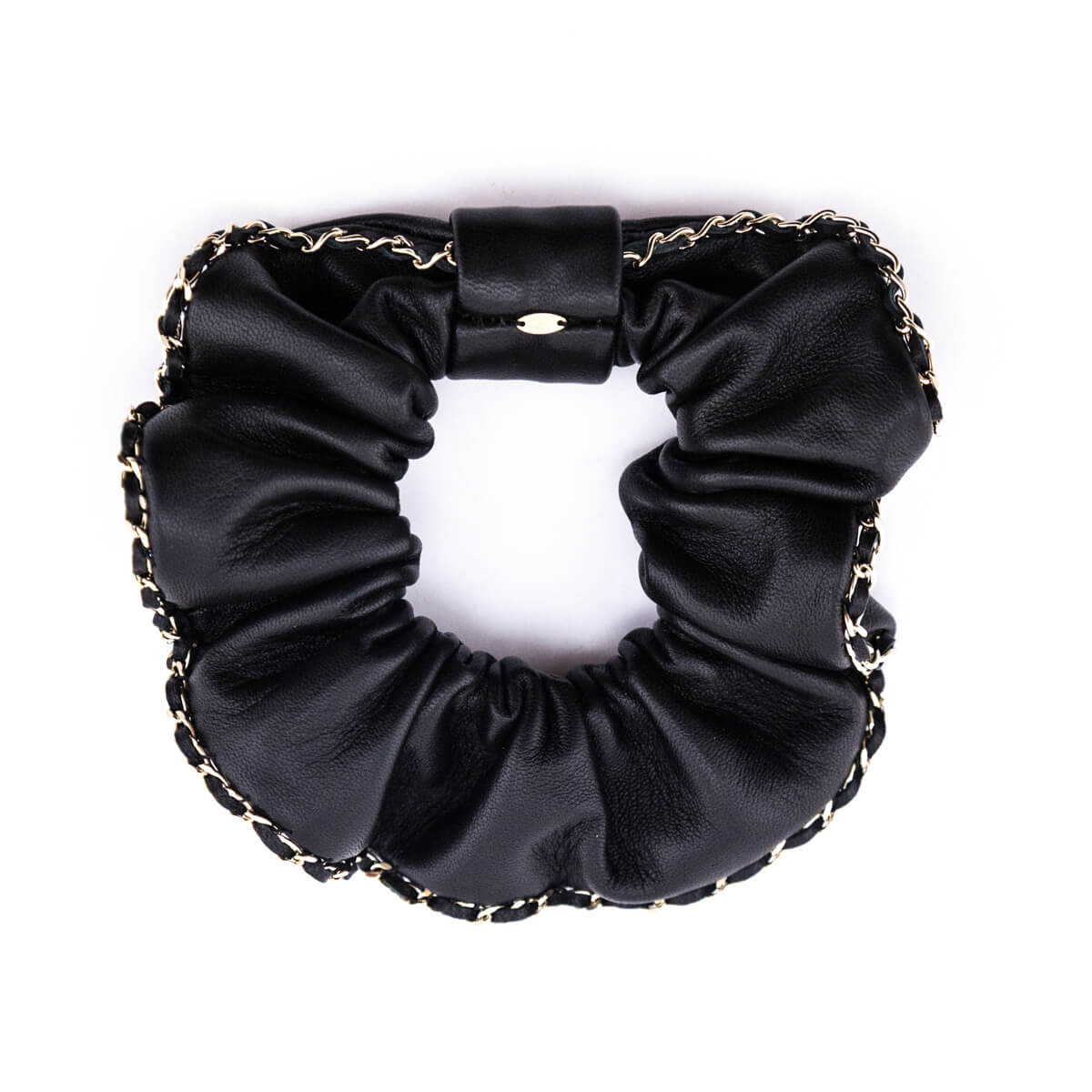 Chanel Black Leather Chain CC Scrunchie - Love that Bag etc - Preowned Authentic Designer Handbags Preloved Fashions