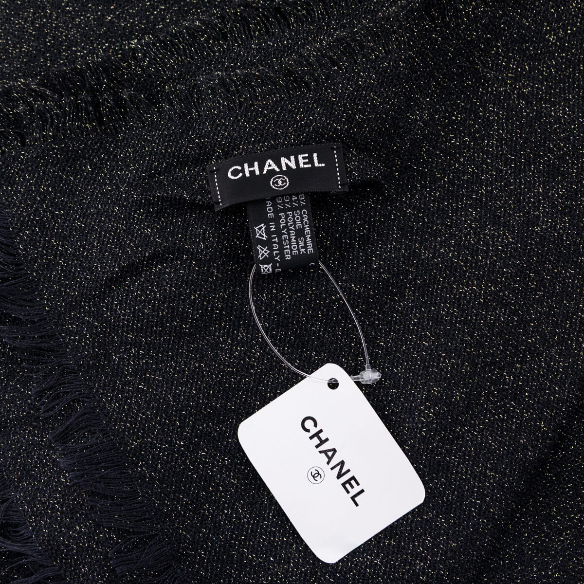Chanel Black Gold Cashmere Blend CC Scarf - Love that Bag etc - Preowned Authentic Designer Handbags Preloved Fashions