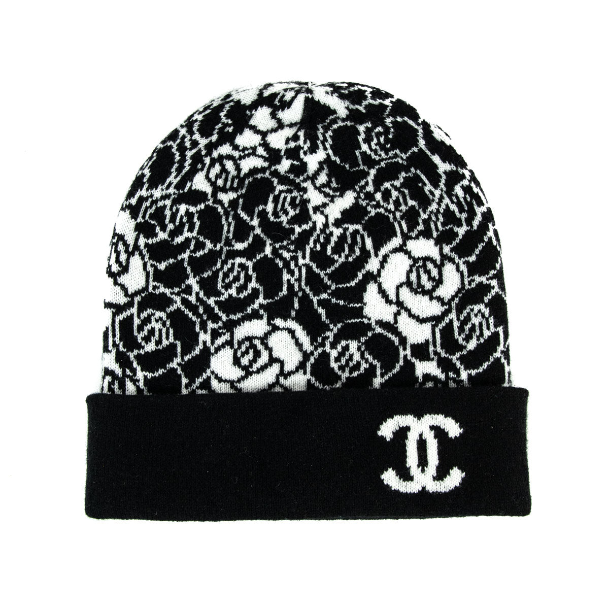 Chanel Black White Cashmere Camellia Beanie - Love that Bag etc - Preowned Authentic Designer Handbags Preloved Fashions