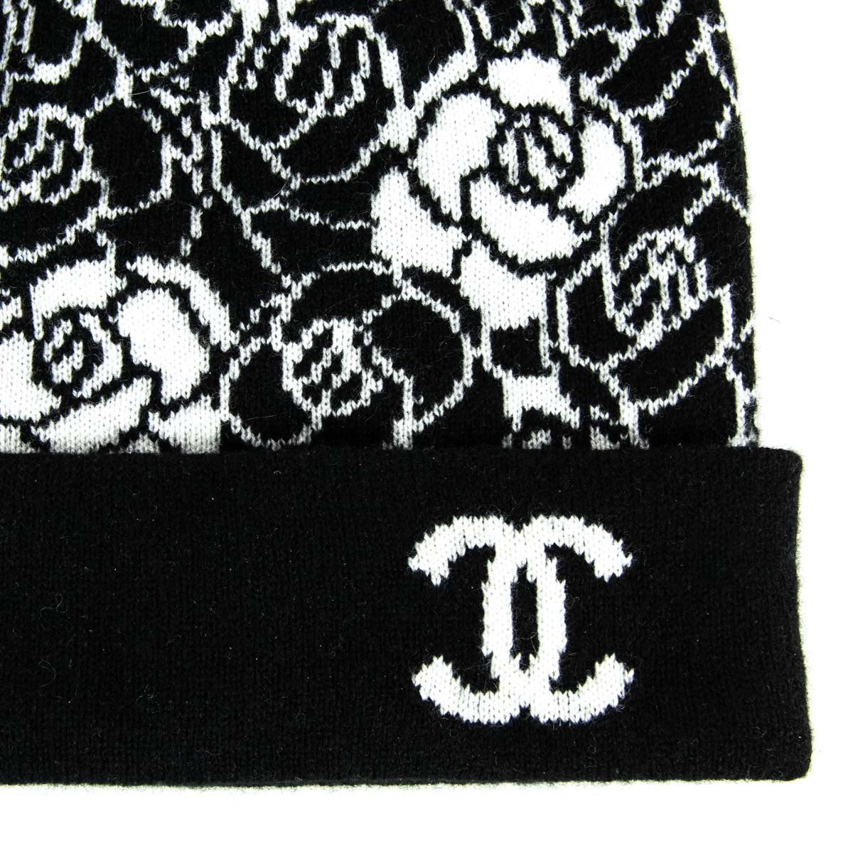 Chanel Black White Cashmere Camellia Beanie - Love that Bag etc - Preowned Authentic Designer Handbags Preloved Fashions