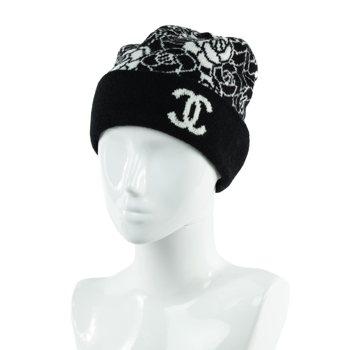 Chanel Black White Cashmere Camellia Beanie - Love that Bag etc - Preowned Authentic Designer Handbags Preloved Fashions