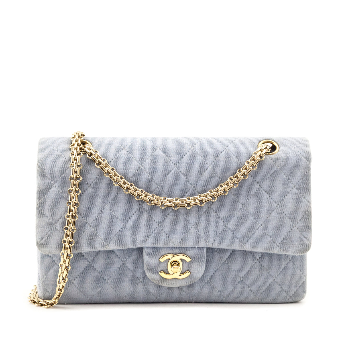 Chanel Blue Jersey Quilted Medium Double Flap - Love that Bag etc - Preowned Authentic Designer Handbags Preloved Fashions