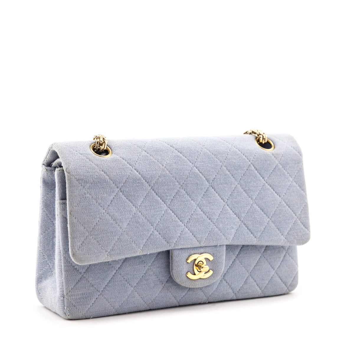 Chanel Blue Jersey Quilted Medium Double Flap - Love that Bag etc - Preowned Authentic Designer Handbags Preloved Fashions