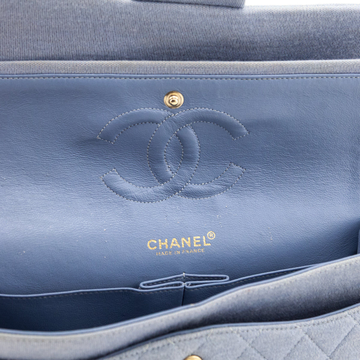 Chanel Blue Jersey Quilted Medium Double Flap - Love that Bag etc - Preowned Authentic Designer Handbags Preloved Fashions