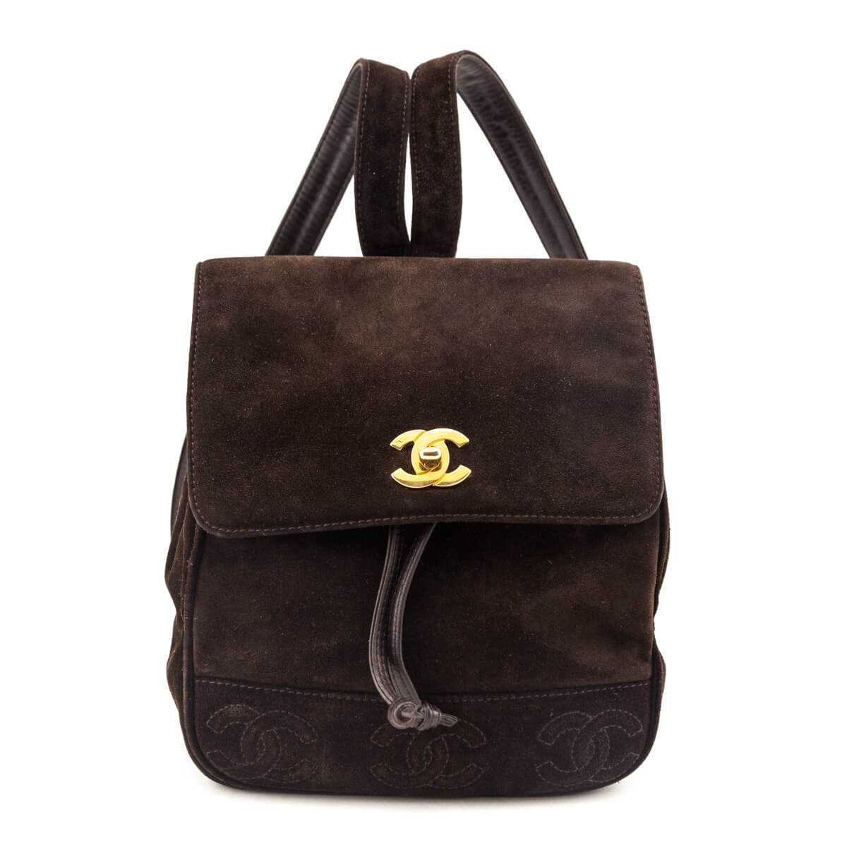 Chanel Brown Suede CC Flap Vintage Backpack - Love that Bag etc - Preowned Authentic Designer Handbags Preloved Fashions