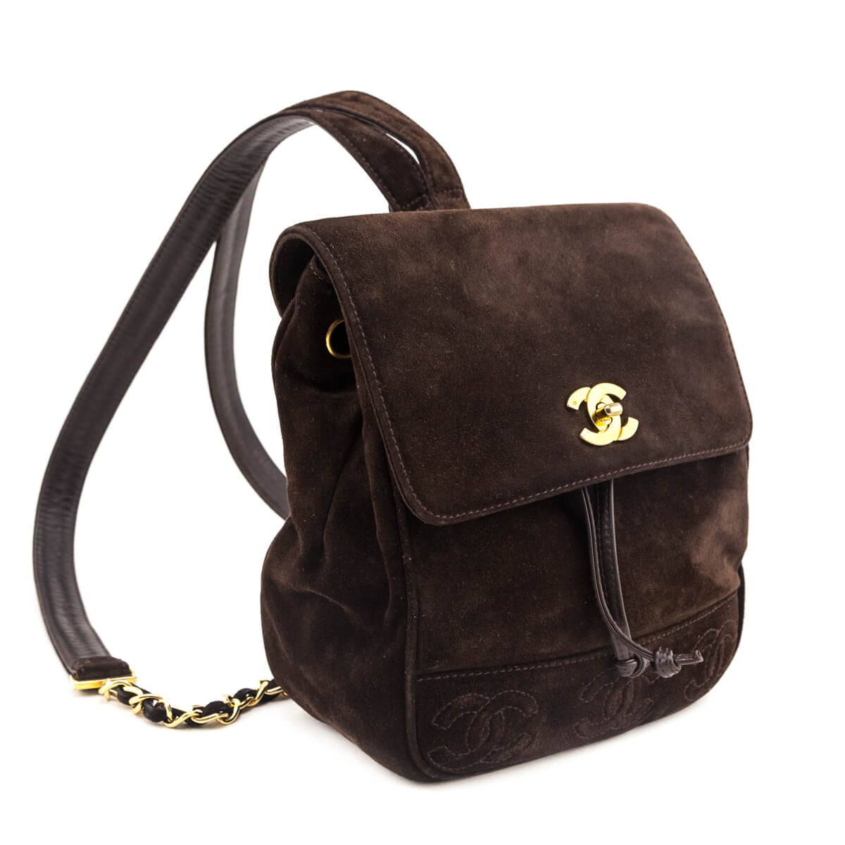 Chanel Brown Suede CC Flap Vintage Backpack - Love that Bag etc - Preowned Authentic Designer Handbags Preloved Fashions