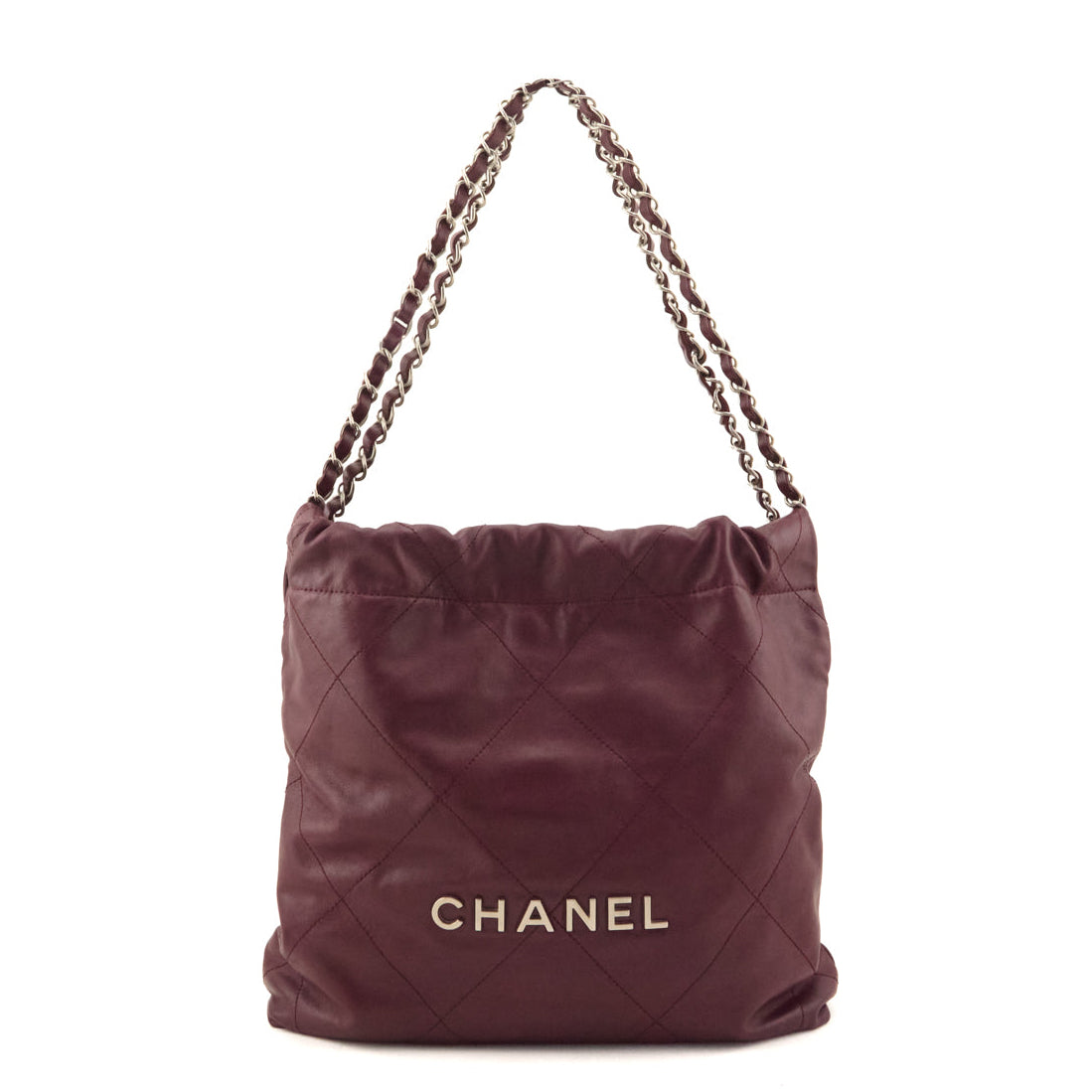 Chanel Burgundy Shiny Calfskin Quilted Small Chanel 22 Hobo - Love that Bag etc - Preowned Authentic Designer Handbags Preloved Fashions