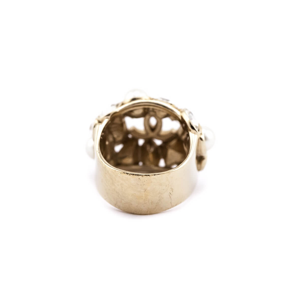 Chanel Gold-Tone, Faux Pearl CC Cocktail Ring Size US 7.25 - Love that Bag etc - Preowned Authentic Designer Handbags Preloved Fashions