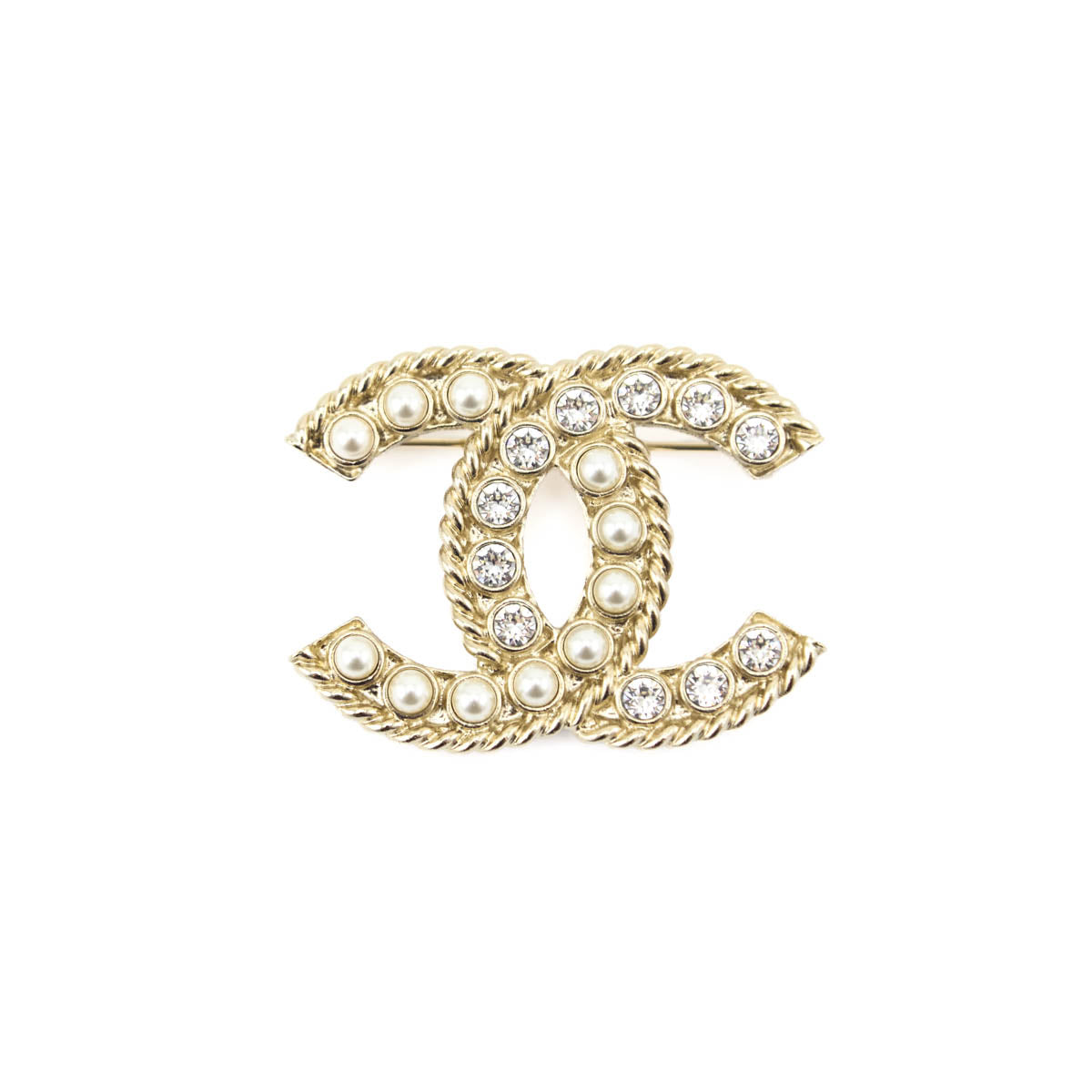 Chanel Gold-Tone April In Paris Strass Pearl CC Brooch - Love that Bag etc - Preowned Authentic Designer Handbags Preloved Fashions