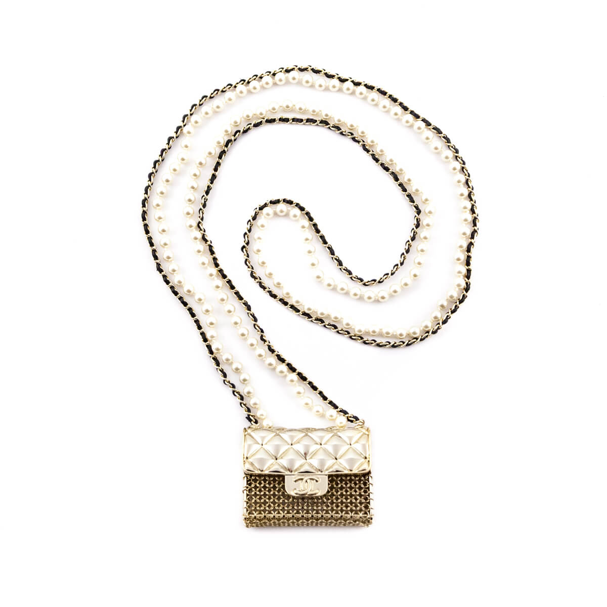 Chanel Gold-Tone Faux Pearl Chain Flap Bag Long Necklace - Love that Bag etc - Preowned Authentic Designer Handbags Preloved Fashions