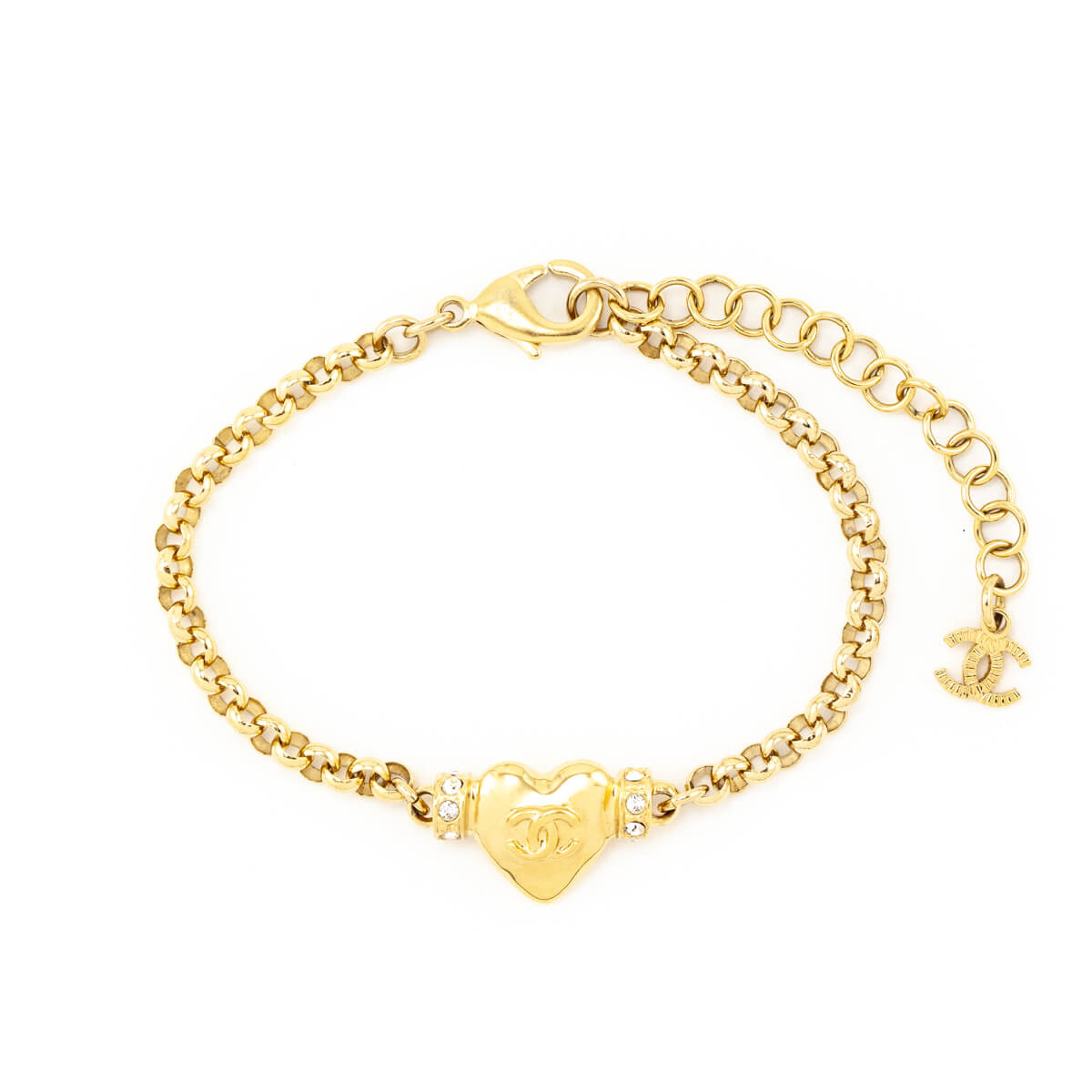 Chanel Gold Strass Heart Charm Link Bracelet - Love that Bag etc - Preowned Authentic Designer Handbags Preloved Fashions