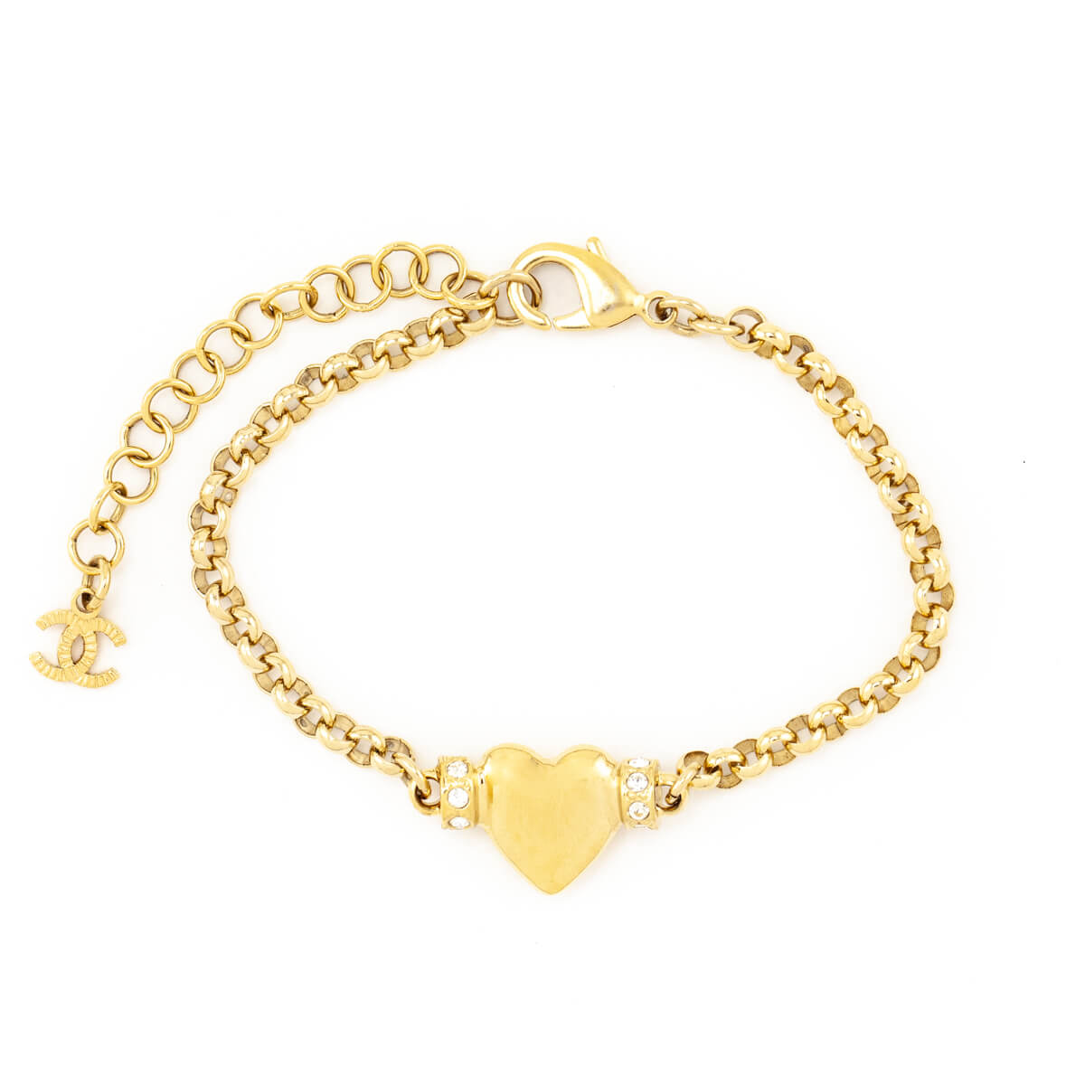 Chanel Gold Strass Heart Charm Link Bracelet - Love that Bag etc - Preowned Authentic Designer Handbags Preloved Fashions