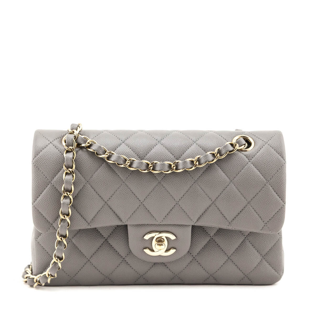 Chanel Grey Caviar Quilted Small Double Flap Bag - Love that Bag etc - Preowned Authentic Designer Handbags Preloved Fashions