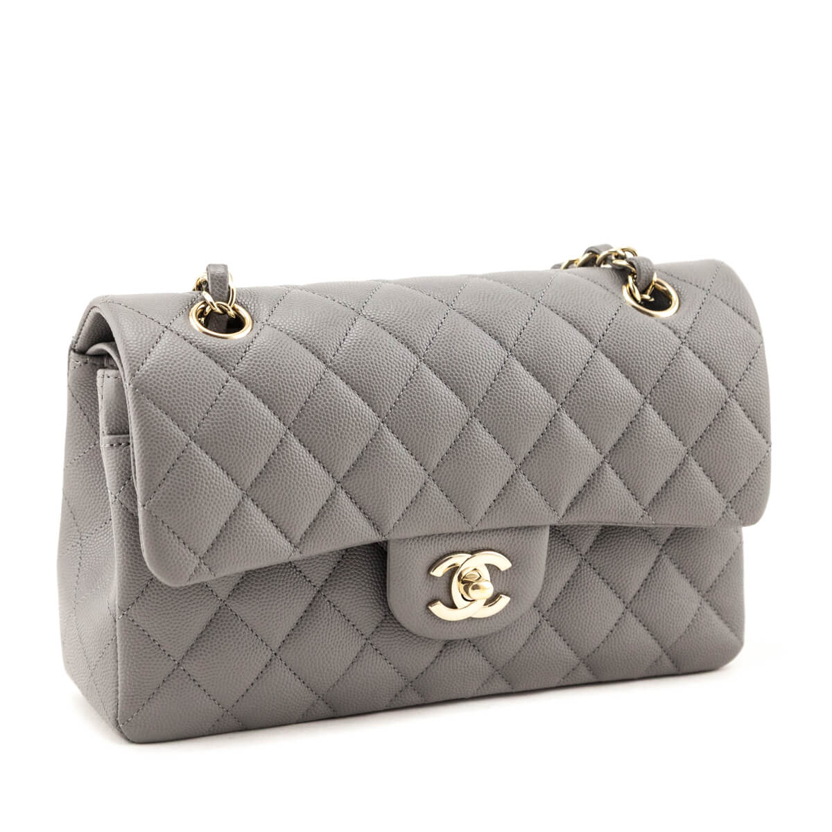 Chanel Grey Caviar Quilted Small Double Flap Bag - Love that Bag etc - Preowned Authentic Designer Handbags Preloved Fashions