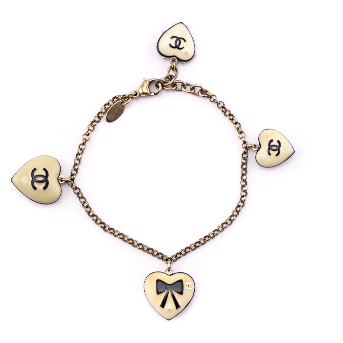Chanel Ivory Enamel Heart Charm 2006 Bracelet - Love that Bag etc - Preowned Authentic Designer Handbags Preloved Fashions
