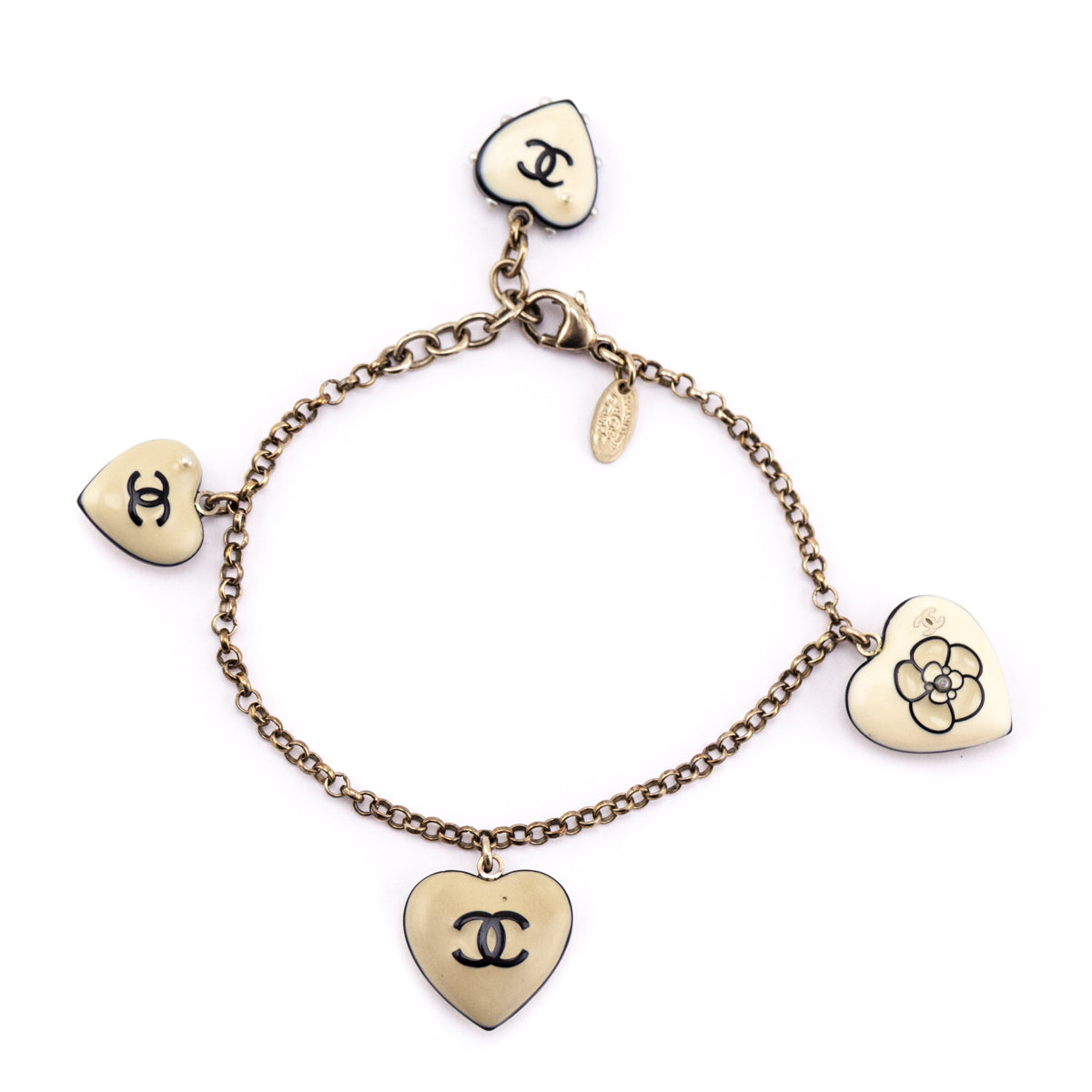 Chanel Ivory Enamel Heart Charm 2006 Bracelet - Love that Bag etc - Preowned Authentic Designer Handbags Preloved Fashions