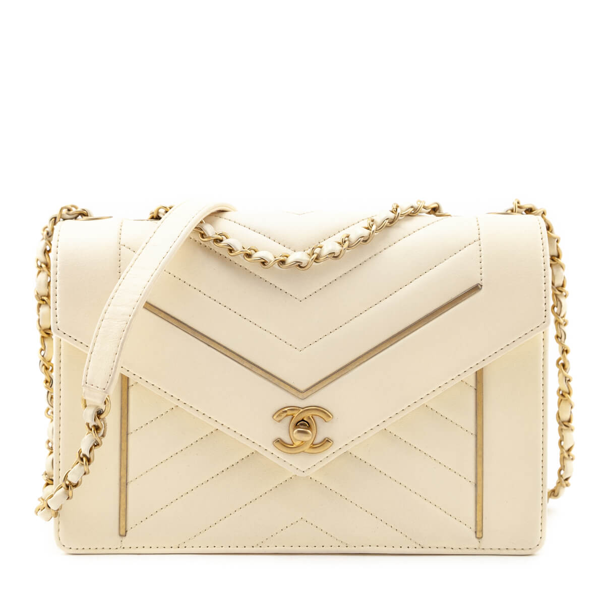 Chanel Ivory Lambskin Reversed Chevron Quilted Flap Bag - Love that Bag etc - Preowned Authentic Designer Handbags Preloved Fashions