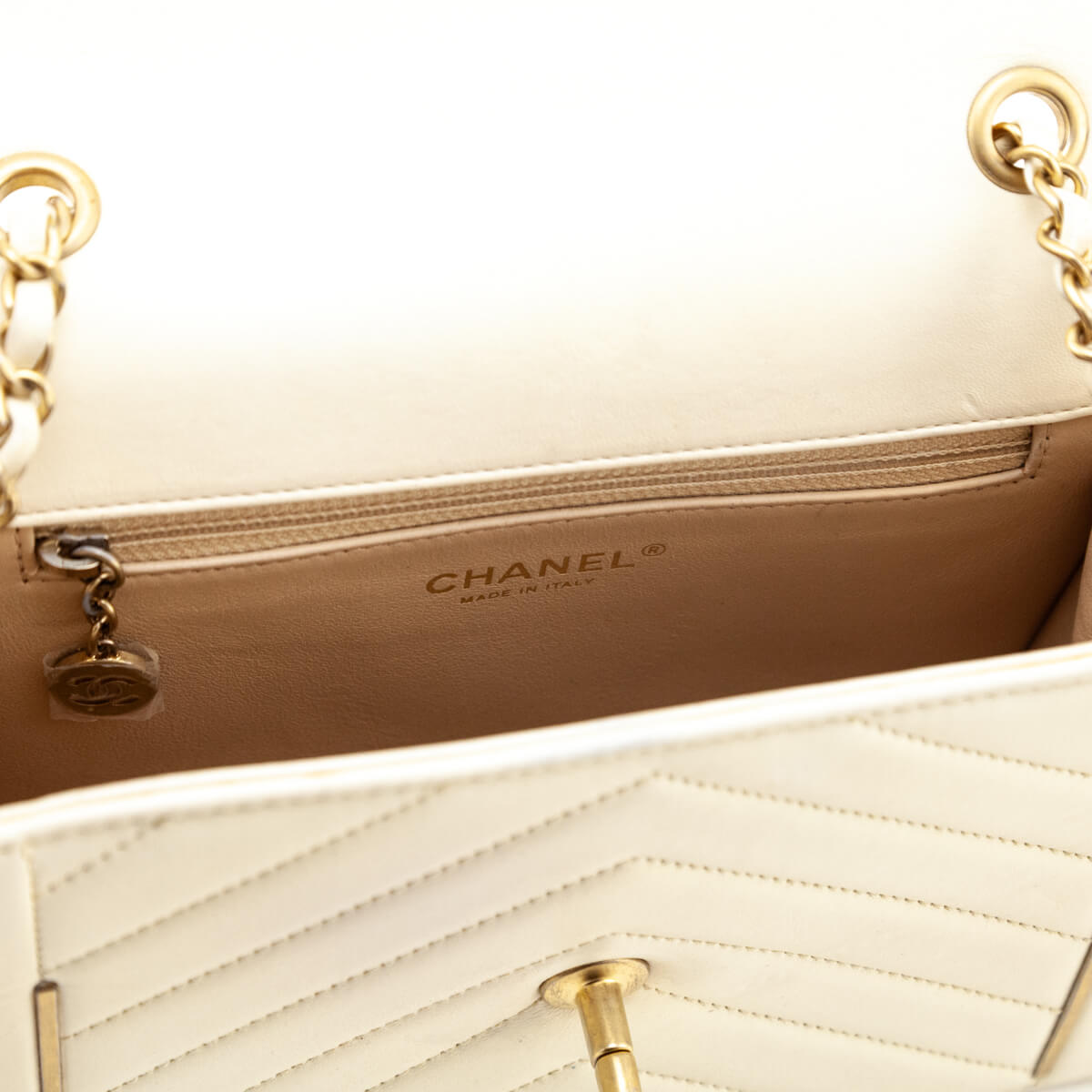 Chanel Ivory Lambskin Reversed Chevron Quilted Flap Bag - Love that Bag etc - Preowned Authentic Designer Handbags Preloved Fashions