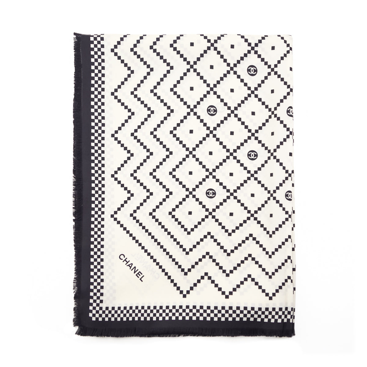 Chanel Ivory White Geometric 2019 Silk Stole - Love that Bag etc - Preowned Authentic Designer Handbags Preloved Fashions