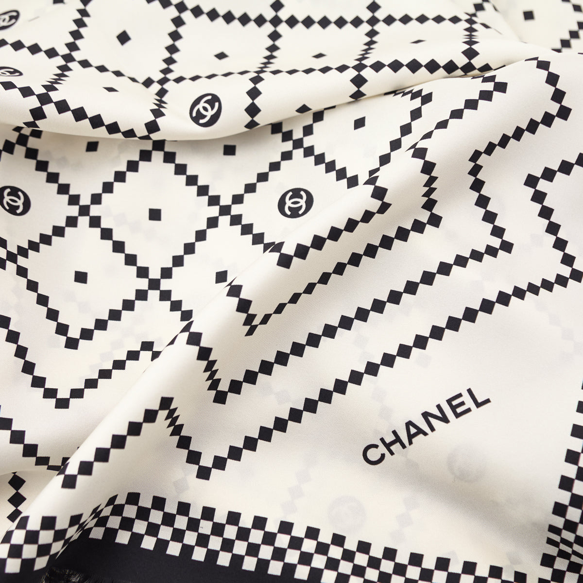 Chanel Ivory White Geometric 2019 Silk Stole - Love that Bag etc - Preowned Authentic Designer Handbags Preloved Fashions