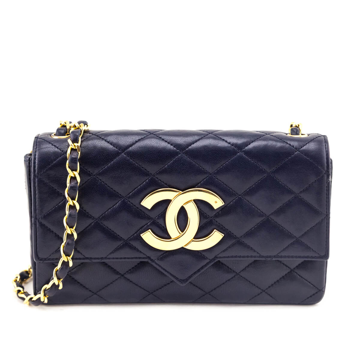 Chanel Navy Blue Lambskin Quilted Vintage Pointed Flap Bag - Love that Bag etc - Preowned Authentic Designer Handbags Preloved Fashions