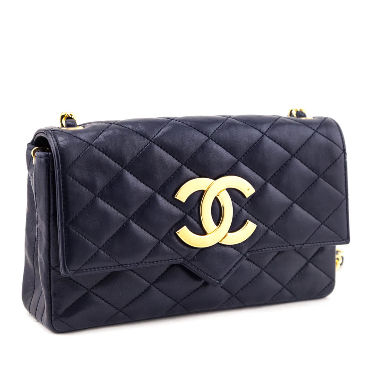 Chanel Navy Blue Lambskin Quilted Vintage Pointed Flap Bag - Love that Bag etc - Preowned Authentic Designer Handbags Preloved Fashions