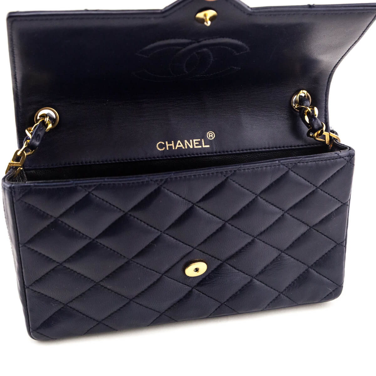 Chanel Navy Blue Lambskin Quilted Vintage Pointed Flap Bag - Love that Bag etc - Preowned Authentic Designer Handbags Preloved Fashions