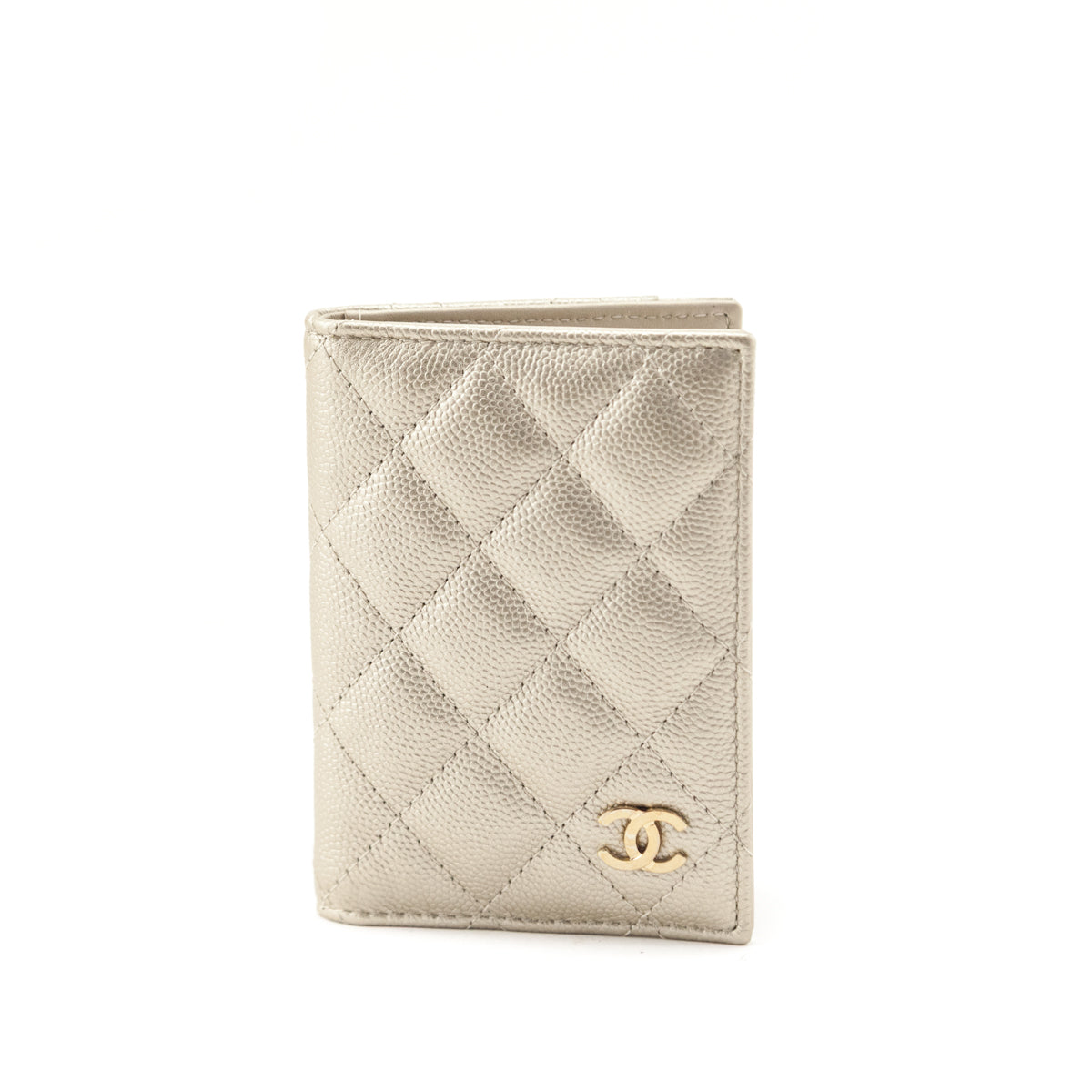 Chanel Pale Gold Caviar Quilted CC Bi-Fold Card Case - Love that Bag etc - Preowned Authentic Designer Handbags Preloved Fashions