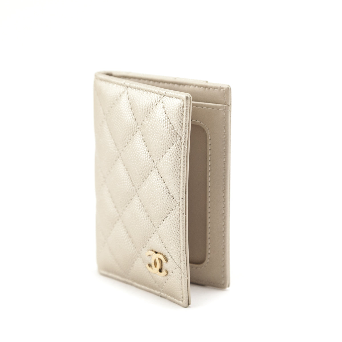 Chanel Pale Gold Caviar Quilted CC Bi-Fold Card Case - Love that Bag etc - Preowned Authentic Designer Handbags Preloved Fashions