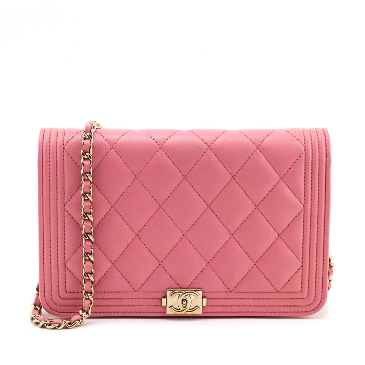 Chanel Pink Calfskin Quilted Boy Wallet On Chain WOC - Love that Bag etc - Preowned Authentic Designer Handbags Preloved Fashions