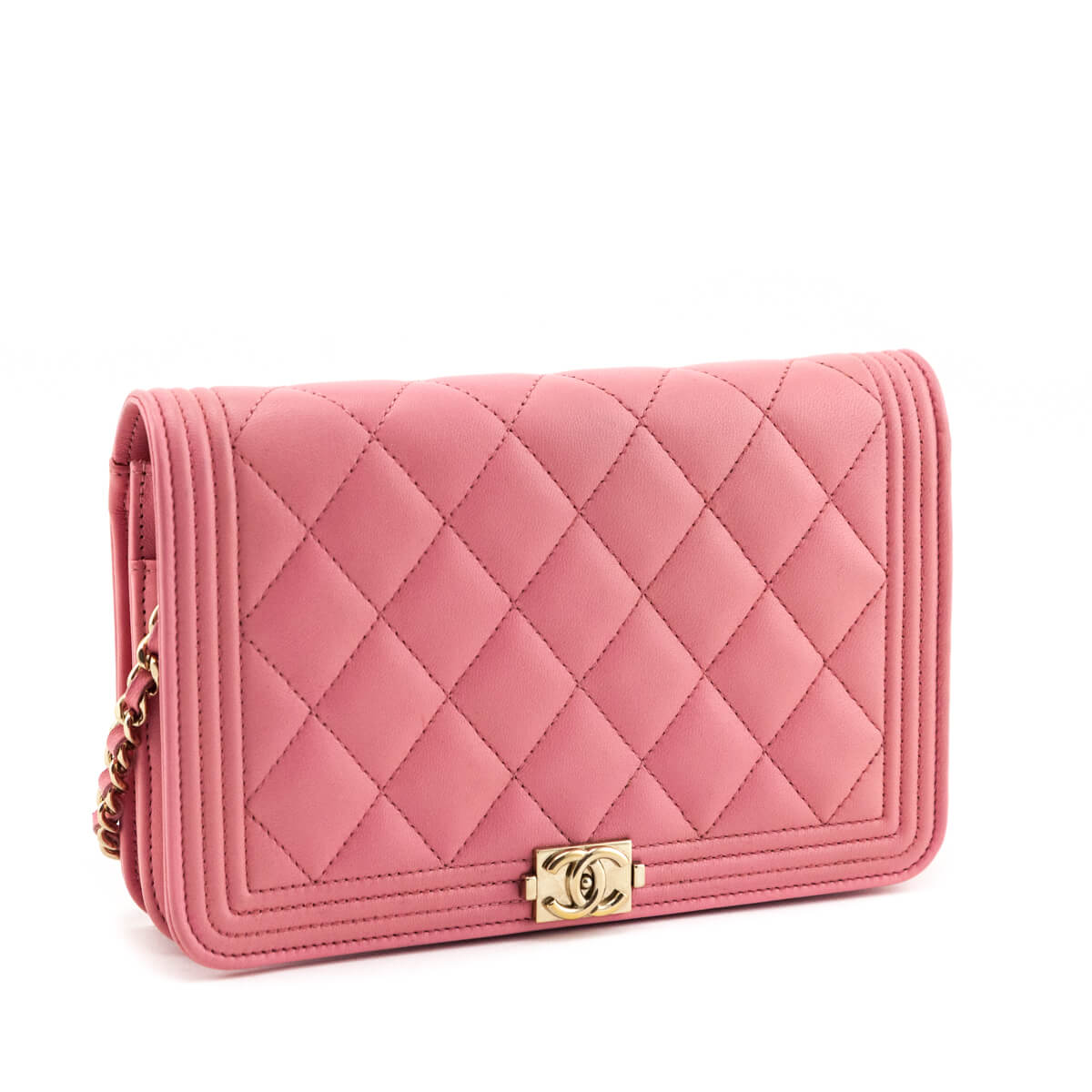 Chanel Pink Calfskin Quilted Boy Wallet On Chain WOC - Love that Bag etc - Preowned Authentic Designer Handbags Preloved Fashions