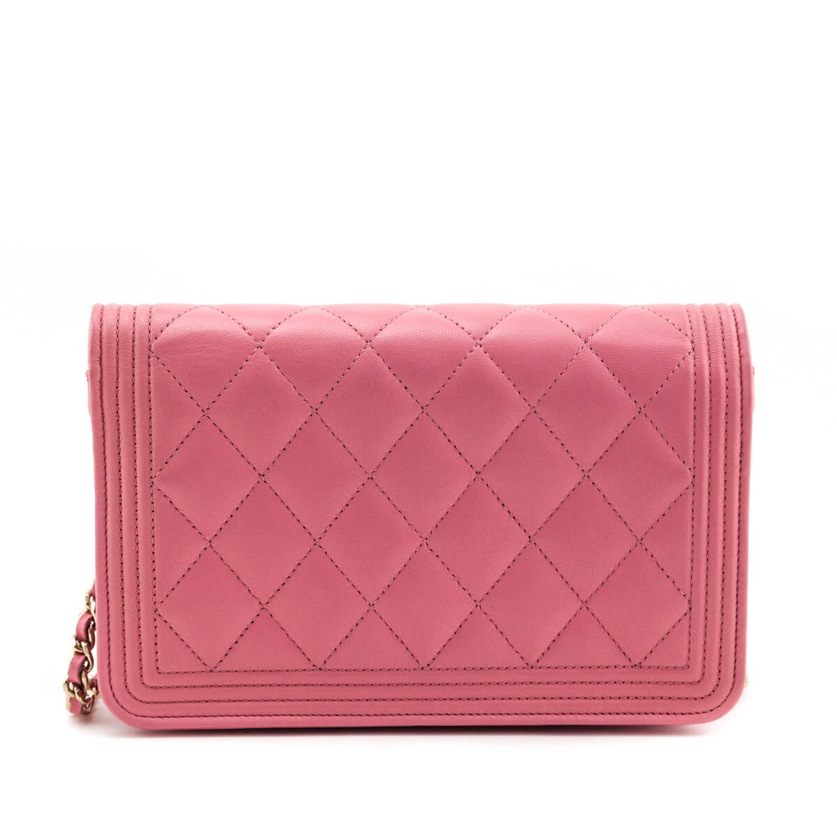Chanel Pink Calfskin Quilted Boy Wallet On Chain WOC - Love that Bag etc - Preowned Authentic Designer Handbags Preloved Fashions