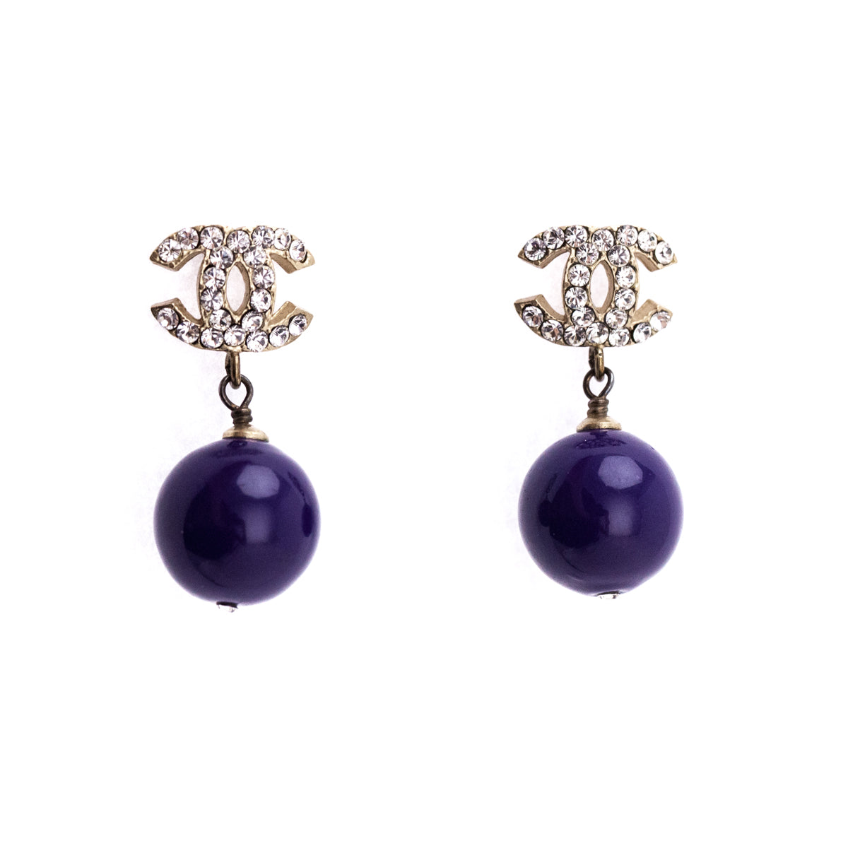 Chanel Purple Bead Crystal 2007 CC Drop Earrings - Love that Bag etc - Preowned Authentic Designer Handbags Preloved Fashions