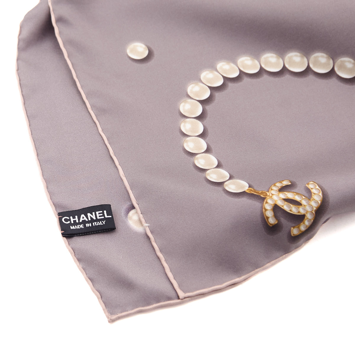 Chanel Taupe Silk Pearl Scarf - Love that Bag etc - Preowned Authentic Designer Handbags Preloved Fashions