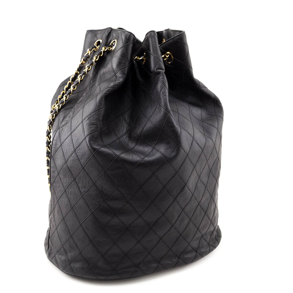 Chanel Black Lambskin Quilted Drawstring Bucket Bag - Love that Bag etc - Preowned Authentic Designer Handbags Preloved Fashions