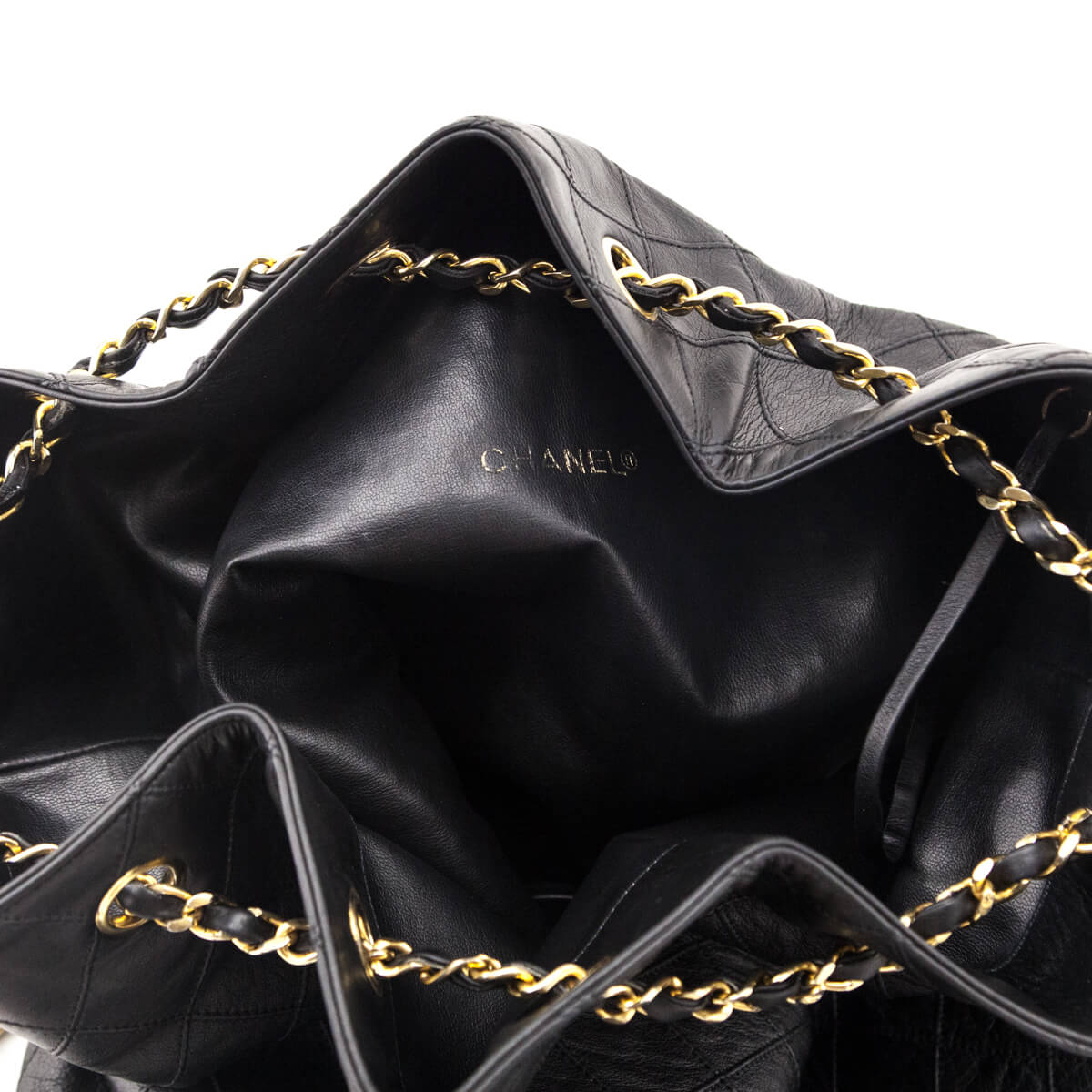 Chanel Black Lambskin Quilted Drawstring Bucket Bag - Love that Bag etc - Preowned Authentic Designer Handbags Preloved Fashions