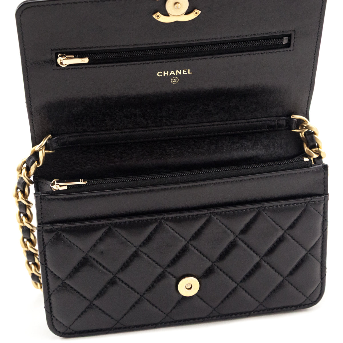 Chanel Black Lambskin Resin Quilted Wallet On Chain WOC - Love that Bag etc - Preowned Authentic Designer Handbags Preloved Fashions