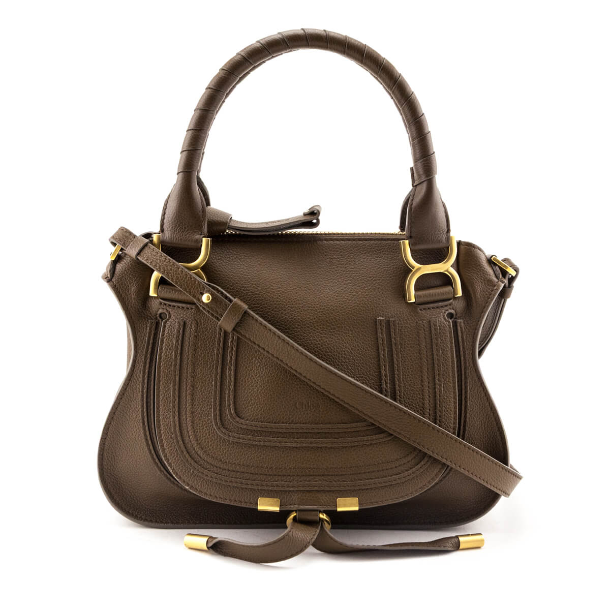 Chloe Dark Khaki Calfskin Small Marcie Satchel - Love that Bag etc - Preowned Authentic Designer Handbags Preloved Fashions