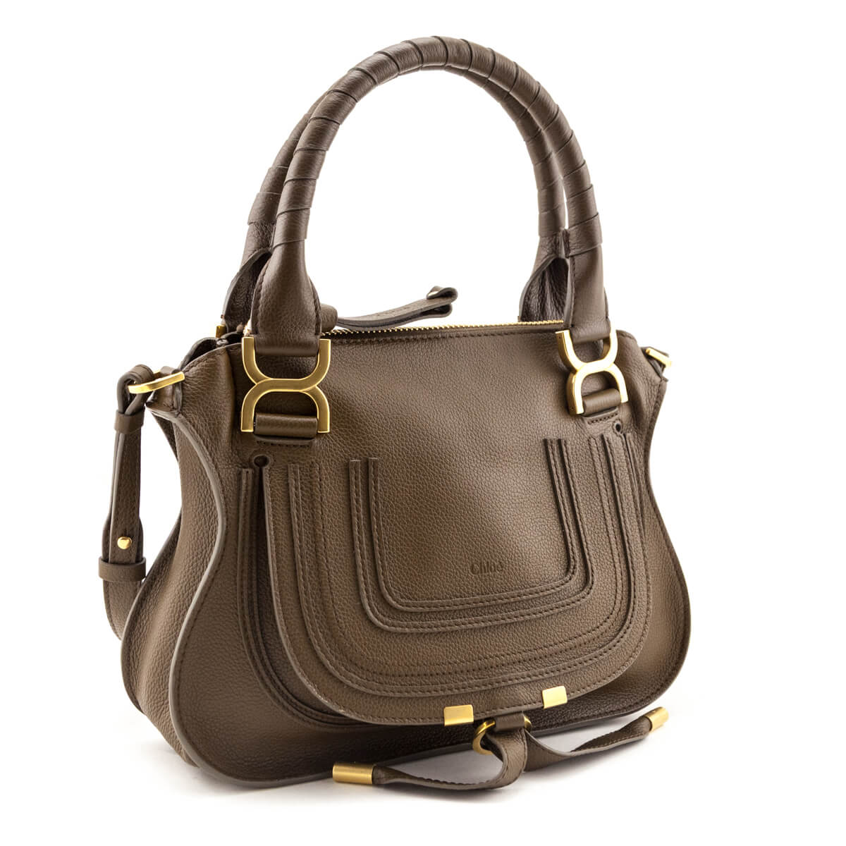 Chloe Dark Khaki Calfskin Small Marcie Satchel - Love that Bag etc - Preowned Authentic Designer Handbags Preloved Fashions