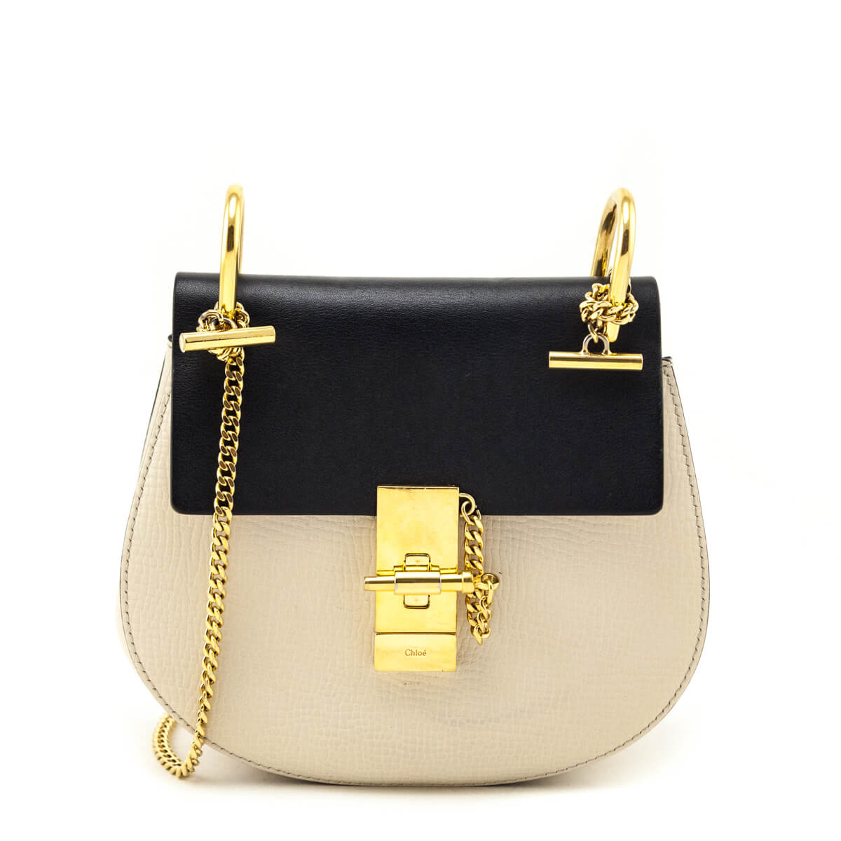 Chloe Ivory Black Grained Calfskin Lambskin Mini Bi-Color Drew Shoulder Bag - Love that Bag etc - Preowned Authentic Designer Handbags Preloved Fashions