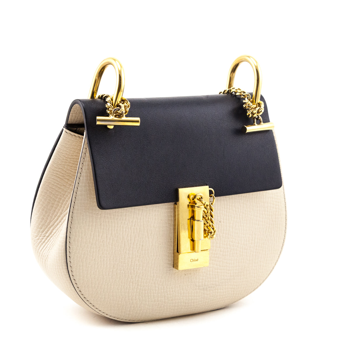 Chloe Ivory Black Grained Calfskin Lambskin Mini Bi-Color Drew Shoulder Bag - Love that Bag etc - Preowned Authentic Designer Handbags Preloved Fashions
